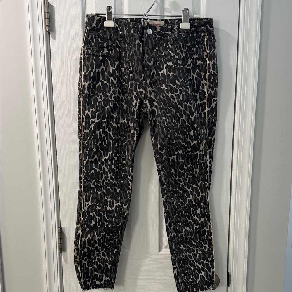 Driftwood Jackie Leopard Print Jeans with gold trim